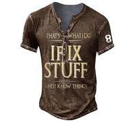 MaroYanYML That's What I Do I Fix Stuff and I Know Things Camiseta para Hombres Camiseta Henley con Letra Divertida Impresa en 3D Botón al Aire Libre Cuello en V Tops