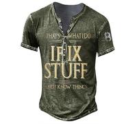 MaroYanYML That's What I Do I Fix Stuff and I Know Things Camiseta para Hombres Camiseta Henley con Letra Divertida Impresa en 3D Botón al Aire Libre Cuello en V Tops