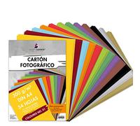 MarpaJansen Cartón fotográfico, 12 colores, incluye 2 hojas doradas y 2 plateadas, DIN A4, 54 hojas, 300 g/m²