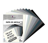 MarpaJansen papel de arcilla, surtido de tonos grises, 10 colores, DIN A4, 30 hojas, papel plegable de 130 g/m² para crear tarjetas de felicitación y apto para el origami, Blauer Engel