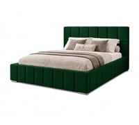 MARPUR Cama tapizada ALMA con cabecero 160 x 200 cm, cama doble con cajonera y somier de láminas de madera, velour verde