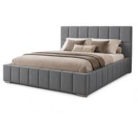MARPUR Cama tapizada ALMA con cabecero 160 x 200 cm, cama doble con cajonera y somier de láminas de madera, terciopelo: gris