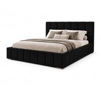 MARPUR Cama tapizada ALMA con cabecero 180 x 200 cm, cama doble con cajonera y somier de láminas de madera, velour negro