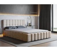 MARPUR Cama tapizada ALMA con cabecero 180 x 200 cm, cama doble con cajonera y somier de láminas de madera de terciopelo: beige