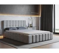 MARPUR Cama tapizada Alma con colchón de espuma SELEKT, 180 x 200 cm, cama de matrimonio con cajón y somier de madera, terciopelo: gris