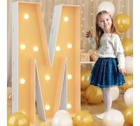 Marquee - Letra M iluminada grande, letrero de luz cálida romántica con números y mosaicos, decoración para boda, San Valentín, fiesta de cumpleaños, 70 cm