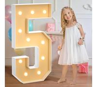 Marquee - Letrero de luces LED decorativas con número 5, luz cálida, juego de tablero de espuma precortada para boda, San Valentín, cumpleaños, 70 cm