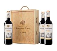 Marques De Riscal Vino tinto Reserva Denominación de Origen Calificada Rioja, Variedad Tempranillo, 24 meses en barrica - Estuche de madera 3 botellas x 750 ml - Total: 2250 ml