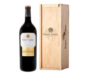 Marqués de Riscal - Vino tinto Reserva Barón de Chirel D.O.Ca. Rioja, Variedad Tempranillo, 20 meses de crianza en barrica de roble francés - Estuche madera botella Magnum 1,5L