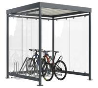 Marquesina Köln con aparcabicicletas de apoyo modelo 4700 XBF WSM, gris antracita RAL 7016, abierto, ya montado