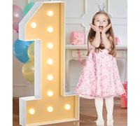 Marquesina LED De 2,3 Pies Con Números Iluminados, Dígitos Mosaico Gigante Reensamblable Con Marco Grande For Decoración Cumpleaños, Decoración De Aniversario DIY(Warm white,Number 1)