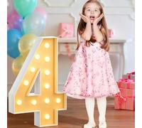 Marquesina LED De 2,3 Pies Con Números Iluminados, Dígitos Mosaico Gigante Reensamblable Con Marco Grande For Decoración Cumpleaños, Decoración De Aniversario DIY(Warm white,Number 4)