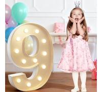 Marquesina LED De 2,3 Pies Con Números Iluminados, Dígitos Mosaico Gigante Reensamblable Con Marco Grande For Decoración Cumpleaños, Decoración De Aniversario DIY(Warm white,Number 9)