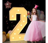 Marquesina número 2 luz cálida iluminada, números LED grandes, letrero con control remoto, decoración romántica de letras para boda, San Valentín, cumpleaños, 100 cm