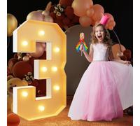 Marquesina número 3 luz cálida iluminada, números LED grandes, letrero con control remoto, decoración romántica de letras para boda, San Valentín, cumpleaños, 100 cm