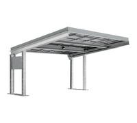 Marquesina para vehículo SolarCover con módulos fotovoltaicos con armario de distribución WSM, galvanizado