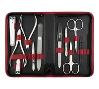 marQus Set de Manicura y Pedicura 12 Piezas en Estuche de Piel - Tijeras, Alicates y Limas de Uñas y mucho más, rojo