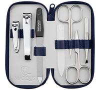 marQus - Set manicura con 7 piezas fabricado en Alemania, con lima de cristal patentada - Set para hombre y mujer, para el cuidado de pies y manos, estuche de cuero auténtico