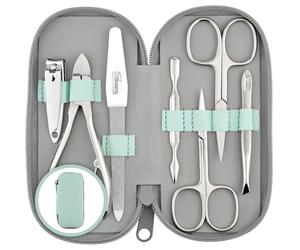 marQus set manicura de 7 piezas de Solingen - Set de manicura y pedicura en estuche de piel auténtica, 2 tijeras, cortaúñas, lima, retira-cutícula, alicate y pinza, para hombre y mujer