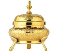Marrakech - Cuenco decorativo oriental para joyas con tapa de metal (13 cm), diseño de Ramadán en el salón y dormitorio en el tocador, color dorado