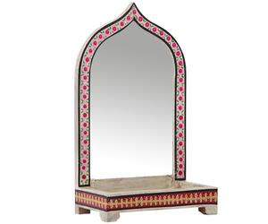 Marrakech Espejo de maquillaje con caja de almacenamiento para el tocador de madera, 38 cm, espejo de pie vintage pequeño Akriti -1, espejo de maquillaje oriental con organizador como decoración de