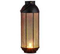 Marrakech - Farol decorativo escandinavo de 29 cm de metal negro y dorado, portavelas para decoración de mesa, salón, portavelas, para balcón, terraza y jardín