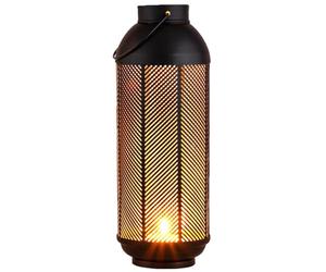 Marrakech - Farol decorativo escandinavo de 29 cm de metal negro y dorado, portavelas para decoración de mesa, salón, portavelas, para balcón, terraza y jardín