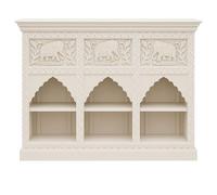 Marrakech Hasana - Cómoda oriental - 3 - tallada a mano de madera maciza con diseño de elefante | estantería india en estilo bohemio vintage | aparador con compartimentos abiertos | mueble único 132 x