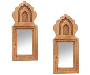 Marrakech Juego de 2 espejos de maquillaje para el tocador de madera, 22 cm, estilo bohemio decorativo, pequeño Mukana, decoración oriental de pared y maquillaje, espejo de maquillaje para dormitorio