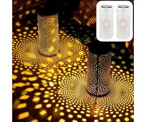 Marrakech Juego de 2 farolillos solares para exteriores con asa de metal, 30 cm de tamaño, estilo oriental, para exteriores, color blanco, IP65, resistente al agua, como decoración de jardín