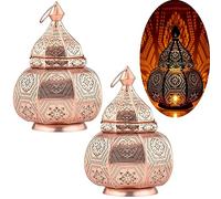 Marrakech Juego de 2 lámparas y farolillos en un metal de 30 cm de tamaño, lámpara de mesa, portavelas Mahana, cobre, decoración oriental