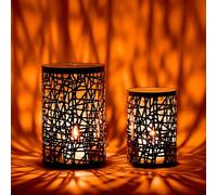 Marrakech Juego de 2 portavelas de metal decorativo escandinavo en color gris, 20 y 15 cm de tamaño, portavelas Coutan como decoración de primavera para salón, mesa de salón, moderno candelabro para