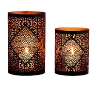 Marrakech Juego de 2 portavelas decorativas escandinavas, Yazim negro y dorado, metal, portavelas para decoración de mesa de salón de primavera, decoración para velas de té