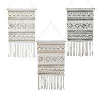 Marrakech Juego de 3 colgantes de pared bohemios Calegora de 45 x 85 cm, tapiz decorativo de macramé beige, negro y gris, decoración de pared tejida para salón, dormitorio, pasillo, oficina, arte de