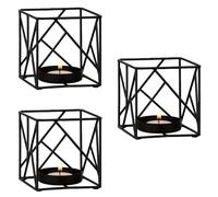 Marrakech Juego de 3 faroles decorativos de metal de alambre de 10 cm, color negro, portavelas de té sarpeno, 2 como decoración de balcón y mesa de salón, exquisitos candelabros para velas