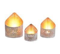 Marrakech Juego de 3 portavelas bohemias decorativas, 15 cm, color blanco y dorado, candelabro Yous como decoración estética para el salón, farolillos orientales como decoración de balcón