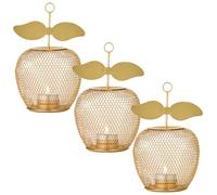 Marrakech Juego de 3 portavelas de metal decorativo esthetic de 19 cm de tamaño, candelabro Manzana dorado como jardín, salón, mesa, decoración, moderno, portavelas para velas de té