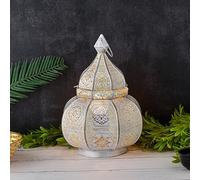 Marrakech - Lámpara de mesa y farol (metal, 30 cm), color blanco
