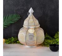 Marrakech - Lámpara de mesa y farol (metal, 30 cm), diseño oriental, color blanco