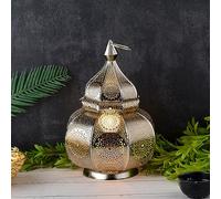 Marrakech - Lámpara de mesa y farol (metal, 30 cm), diseño oriental, color plateado