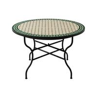 Marrakech - Mesa de mosaico marroquí (cerámica, 120 cm), color beige y verde