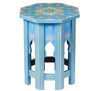 Marrakech - Mesita de noche de madera de 40 cm, taburete grande, color azul boufa, decoración oriental