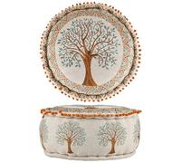 Marrakech Puf Cojín redondo 50 x 25 cm con relleno | Taburete oriental Guansha de algodón bordado con diseño de árbol de la vida | puf bohemio como decoración de salón dormitorio