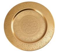 Marrakesch - Bandeja decorativa oriental bohemia de metal dorado, 35 cm, para decoración de mesa de cocina y salón, estilo vintage