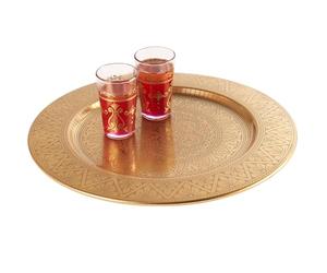 Marrakesch - Bandeja decorativa oriental bohemia de metal dorado, 35 cm, para decoración de mesa de cocina y salón, estilo vintage