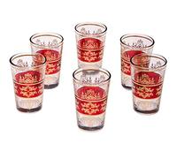 Marrakesch decorados vasos de té Juego de 6 vasos multicolor oro | marroquí vasos de té 6 colores decoración Cojín | 6 x Oriental marroquí té Cristal adornado | patrón Seleccionar, vidrio, rojo, 9x5cm