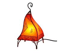 Marrakesch Fatuta - Lámpara de henna de piel marroquí (35 cm, estructura de metal forjada a mano, pantalla de piel pintada a mano), diseño oriental, color naranja | L1002