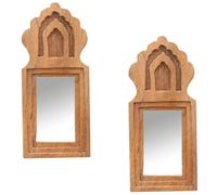 Marrakesch Juego de 2 Espejos de Pared Mukana Natur: 22 cm (Alto) × 10 cm (Ancho) × 3 cm (Profundidad) | Estilo Boho