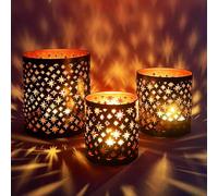 MARRAKESCH Juego de 3 portavelas de 14 cm grandes de metal, portavelas oriental de cobre negro y hammam como decoración de mesa