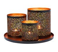 Marrakesch Juego de decoración oriental, juego de regalo de 4 unidades para hombres y mujeres, bandeja redonda para servir, antideslizante, 3 portavelas, estilo oriental, salón, baño, decoración